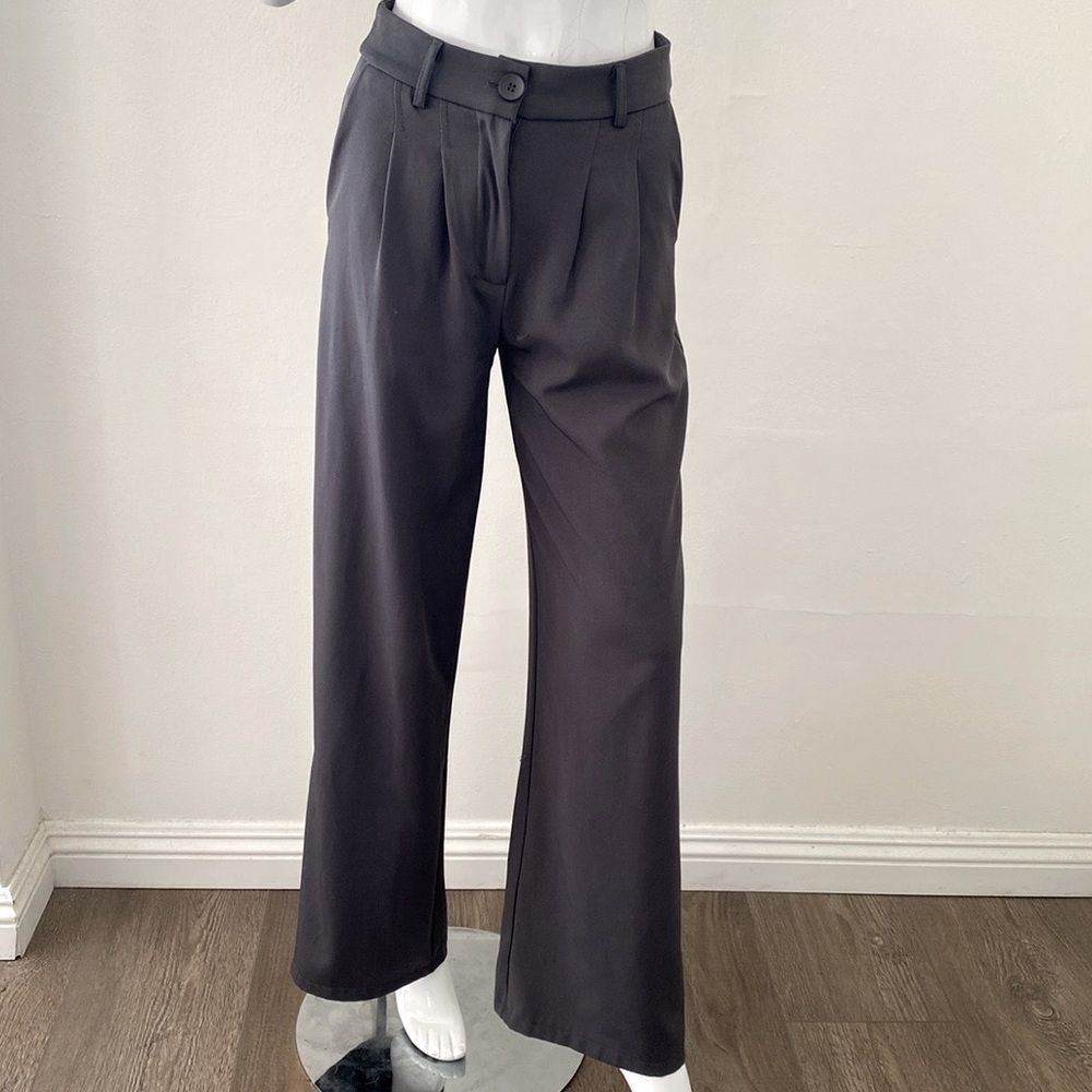 Princess Polly Archer Grey High Waisted Wide Leg Trousers w Pleating